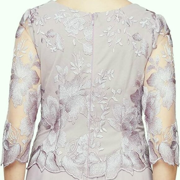 Alex Evenings Smokey Orchid Grey Illusion Sleeve Embroidered Midi Dress - Picture 3 of 4